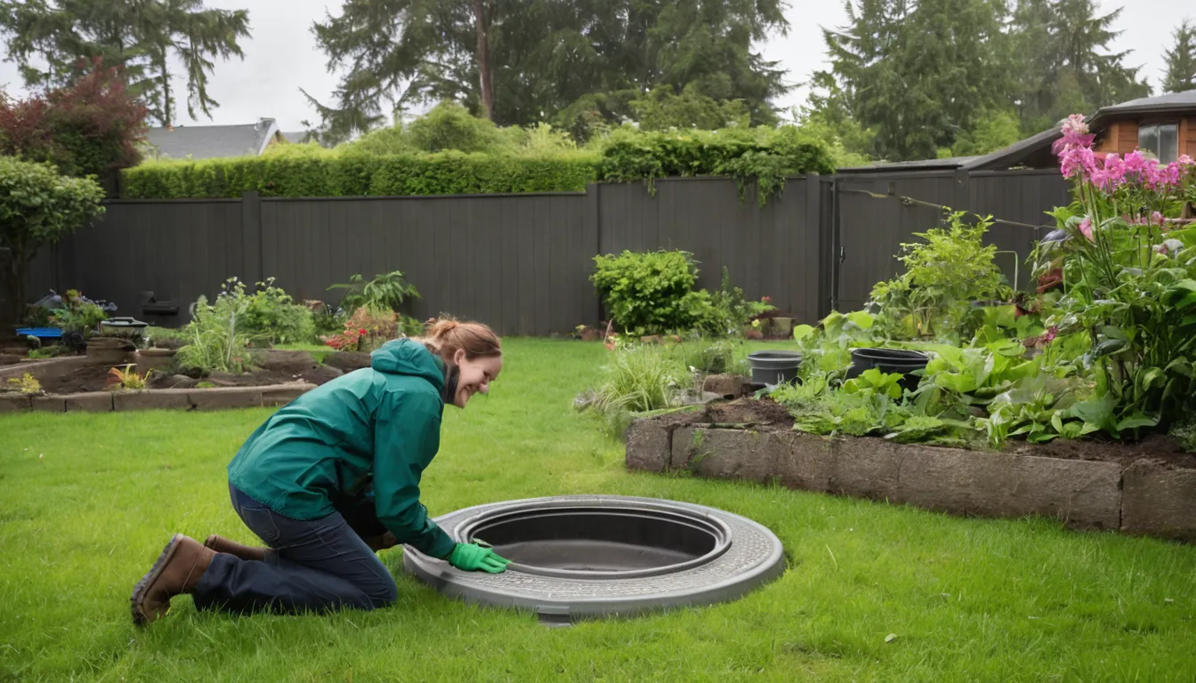 A provider checking a septic tank lid in the Stamford area